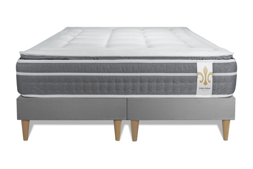 Ensemble Matelas Sommier 200x200 cm - 2 Sommiers Gris - Trente PLUS
