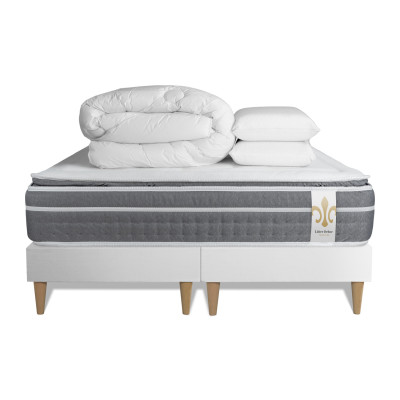 Pack lit complet 160x200 cm - Matelas + 2 Sommiers Blancs + 2 oreillers + Couette - Trente PLUS