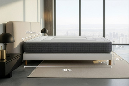 Ensemble Matelas Sommier 140x190 cm - Sommier Gris (déjà monté) - Vingt-Six