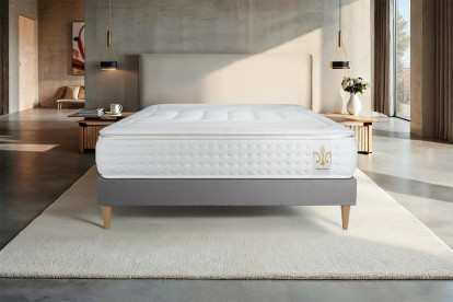 Ensemble Matelas Sommier 90x190 cm - Sommier Gris (déjà monté) - Vingt-Quatre PLUS