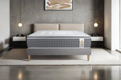 Ensemble Matelas Sommier 90x190 cm - Sommier Gris (déjà monté) - Vingt-Six PLUS