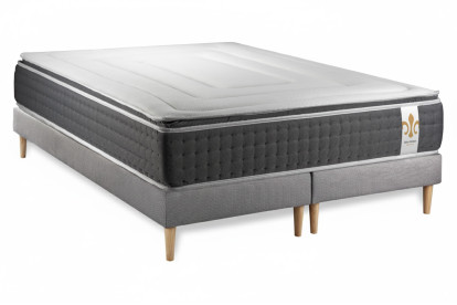 Pack lit complet 160x200 cm - Matelas + 2 Sommiers Gris + 2 oreillers + Couette - Vingt-Six PLUS