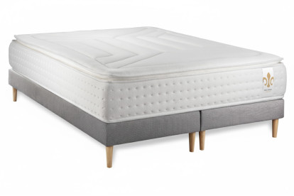 Pack lit complet 200x200 cm - Matelas + 2 Sommiers Gris + 2 oreillers + Couette - Vingt-Quatre PLUS