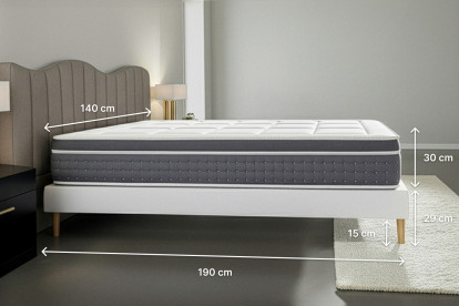 Pack lit complet 140x190 cm - Matelas + Sommier Blanc + 2 oreillers + Couette - Trente