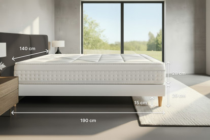 Ensemble Matelas Sommier 140x190 cm - Sommier Blanc (déjà monté) - Vingt-Huit