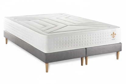 Pack lit complet 180x200 cm - Matelas + 2 Sommiers Gris + 2 oreillers + Couette - Vingt-Quatre