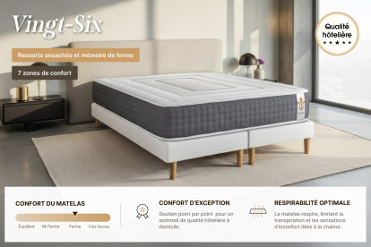 Ensemble Matelas Sommier 160x200 cm - Sommier Gris (déjà monté) - Vingt-Six