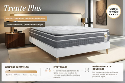 Ensemble Matelas Sommier 140x200 cm - Sommier Gris (déjà monté) - Trente PLUS