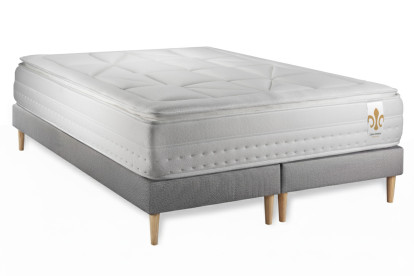 Pack lit complet 200x200 cm - Matelas + 2 Sommiers Gris + 2 oreillers + Couette - Vingt-Huit PLUS