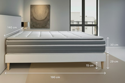 Ensemble Matelas Sommier 140x190 cm - Sommier Blanc (déjà monté) - Trente PLUS