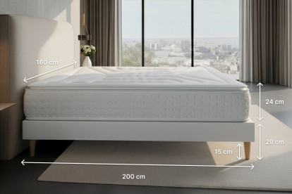 Pack lit complet 160x200 cm - Matelas + Sommier Blanc (en kit) + 2 oreillers + Couette - Vingt-Quatre PLUS
