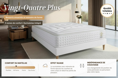 Ensemble Matelas Sommier 140x190 cm - Sommier Gris (en kit) - Vingt-Quatre PLUS
