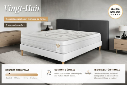 Matelas 200x200 cm Ressorts ensachés et Mémoire de forme - Vingt-Huit