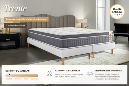 Matelas 140x190 cm Ressorts ensachés et Mémoire de forme - Trente