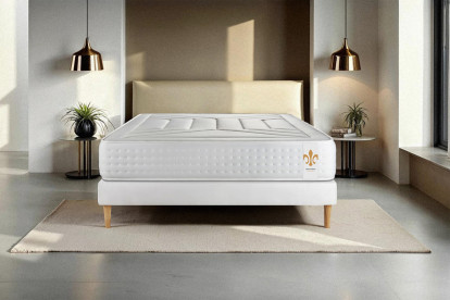 Ensemble Matelas Sommier 90x190 cm - Sommier Blanc (déjà monté) - Vingt-Quatre