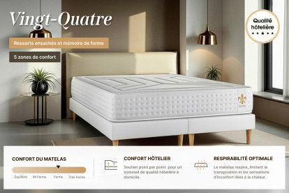 Ensemble Matelas Sommier 140x200 cm - Sommier Blanc (déjà monté) - Vingt-Quatre
