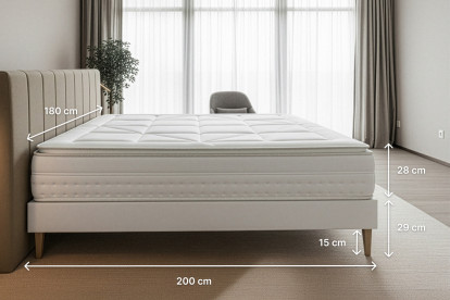 Pack lit complet 180x200 cm - Matelas + Sommier Blanc (en kit) + 2 oreillers + Couette - Vingt-Huit PLUS