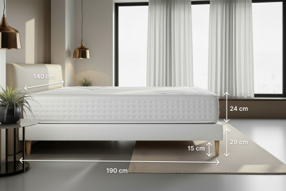 Pack lit complet 140x190 cm - Matelas + Sommier Gris + 2 oreillers + Couette - Vingt-Quatre