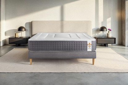 Ensemble Matelas Sommier 90x190 cm - Sommier Gris (déjà monté) - Vingt-Six
