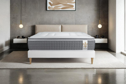 Ensemble Matelas Sommier 90x200 cm - Sommier Blanc (déjà monté) - Vingt-Six PLUS