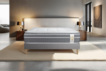 Ensemble Matelas Sommier 90x190 cm - Sommier Gris (déjà monté) - Trente PLUS